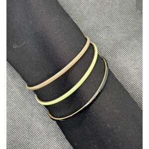J. Crew Set of 3 Bangle Bracelets Gold Tone Enamel Tan Light Green Black‎